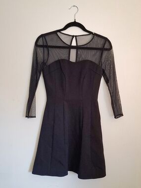 Gianni Bini Black Fit-and-Flare Dress with Sheer Mesh Yoke Size 0